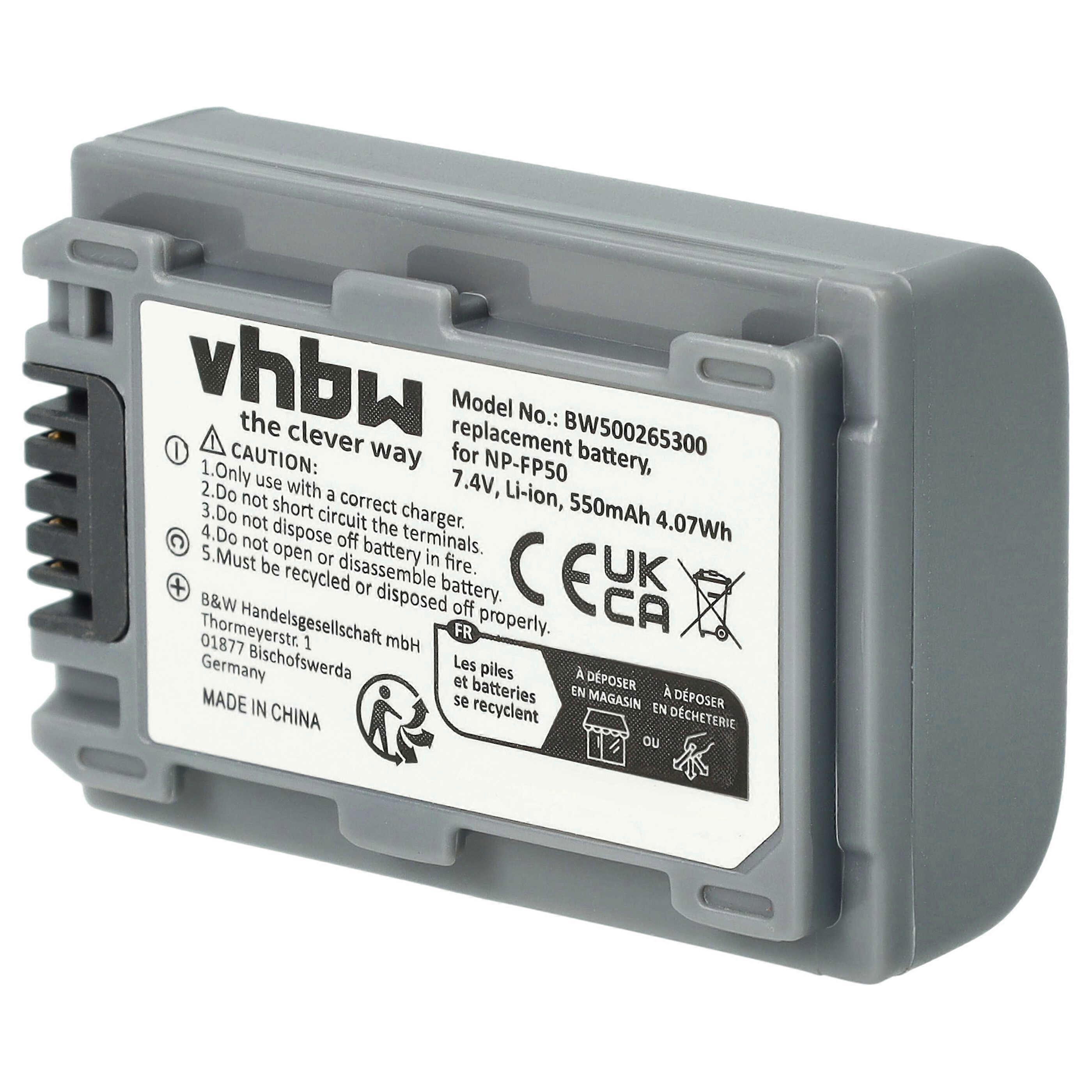 Batterie vhbw compatible avec caméscope Sony DCR-HC19, DCR-HC18E, DCR-HC20, DCR-HC20E, DCR-HC19E, DCR-HC18, DCR-HC1E (600 mAh, 7,2 V, Li-ion)