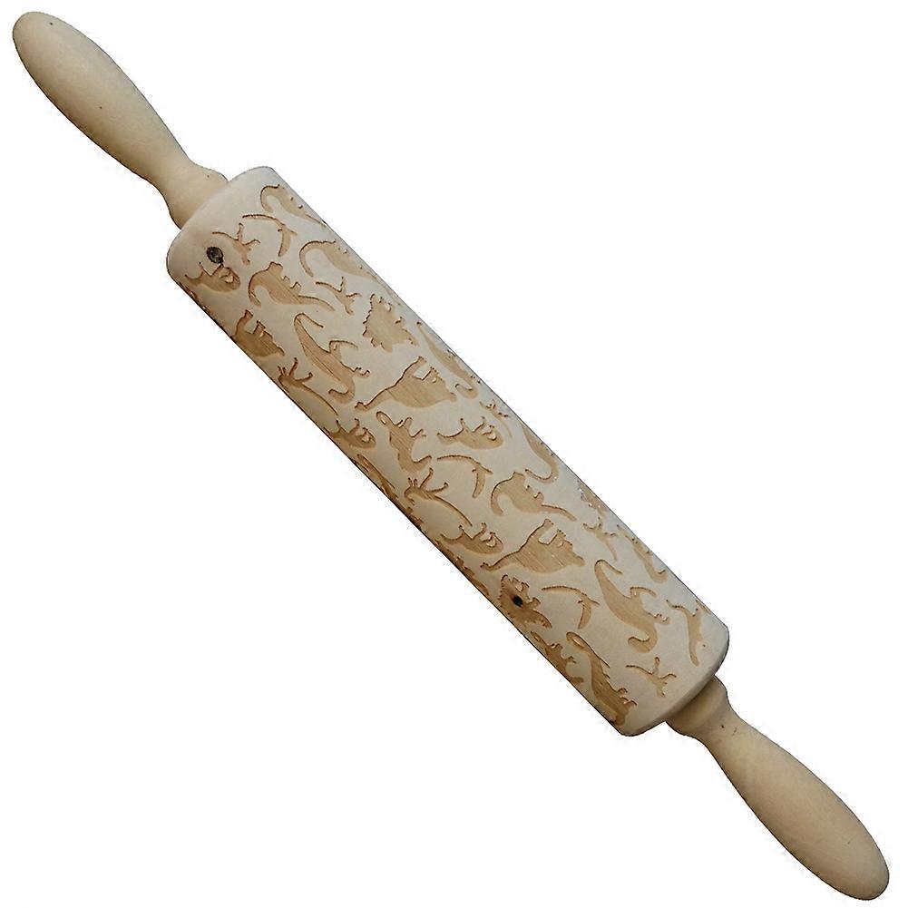 Kitchen Rolling Pin Bread Cookie Dough Roller with Dinosaurs Carving