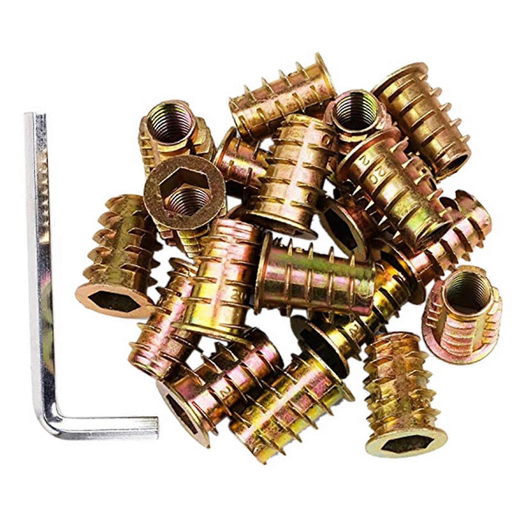 100 stk M6 X 15mm Møbler Skrue I Mutter Gjenget Tre Innsatser Bolt Feste Connector Hex Socket Dr