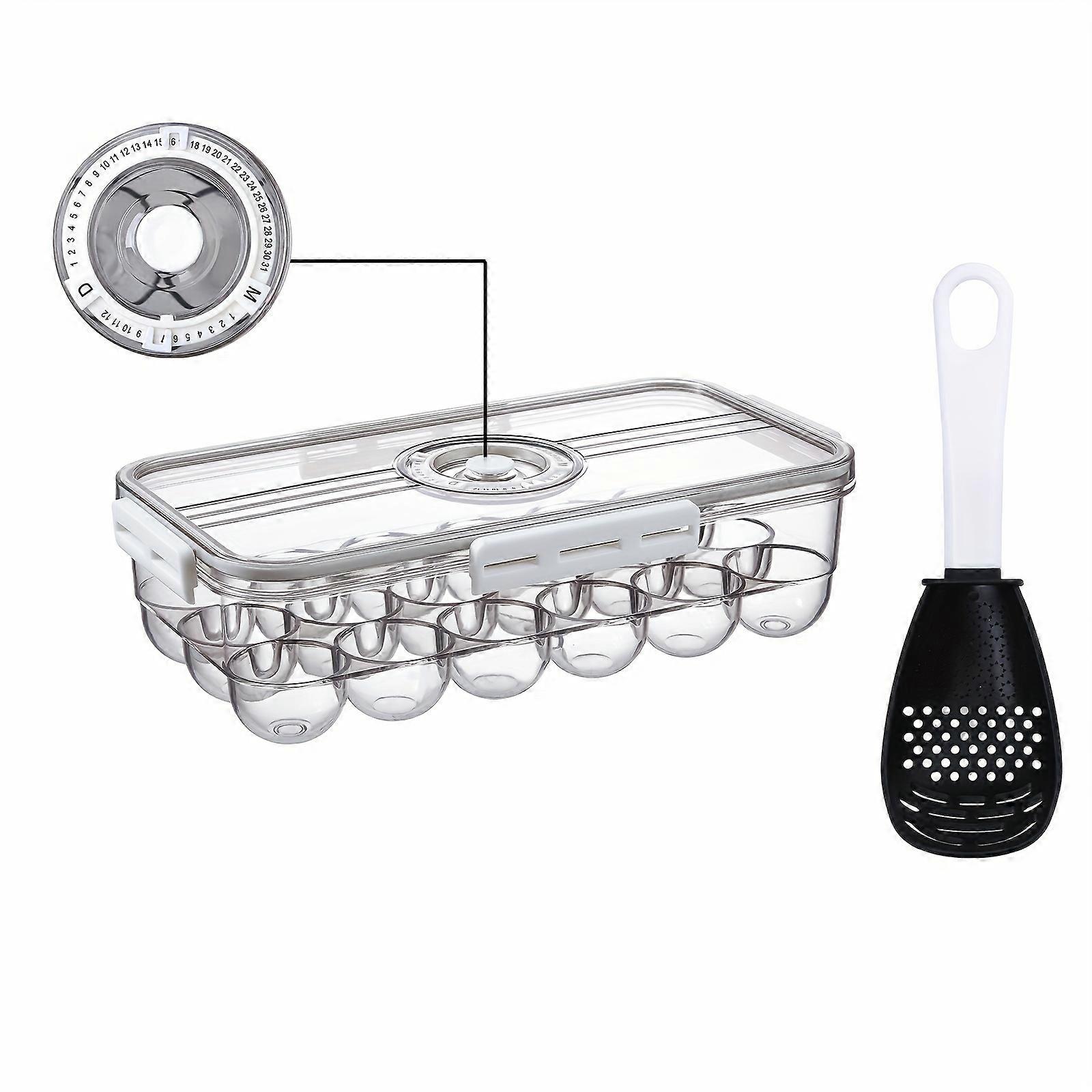 Transparent Refrigerator Egg Container with Lid - Fresh-Keeping Holder for Fridge with Time Scale, Compact and Space-Saving Egg Tray - Kitchen Supplie