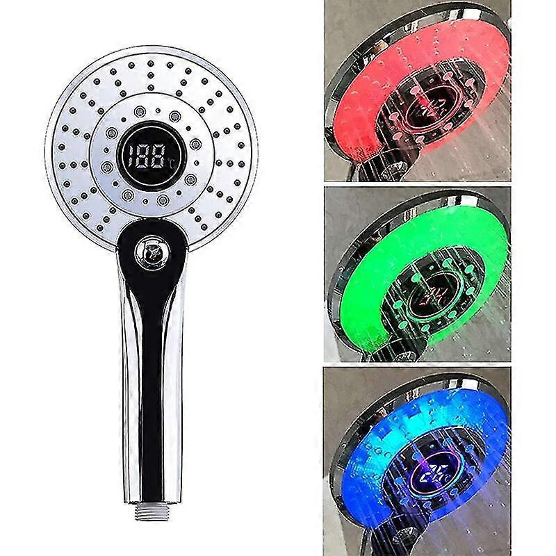 LED Shower Head, 3 Colors LED Shower Head Temperature Control Hand Shower with Digital Temperature Display Water Saving 3 Modes Shower