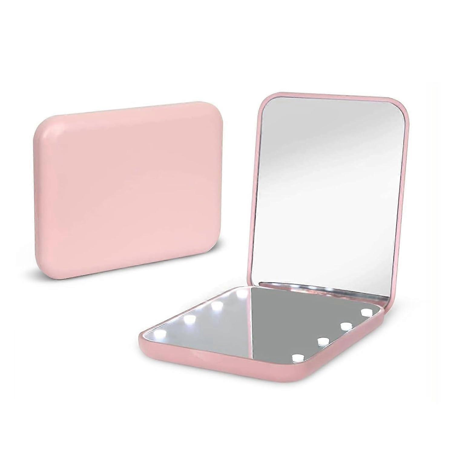 LED travel vanity mirror, double-sided with light, portable, foldable, handheld