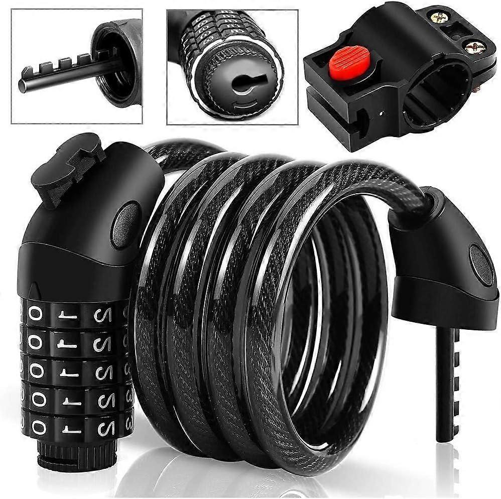 GDF Bike lock, 120cm / 12mm cable lock Very high security level Bike lock with 5-digit code for outd