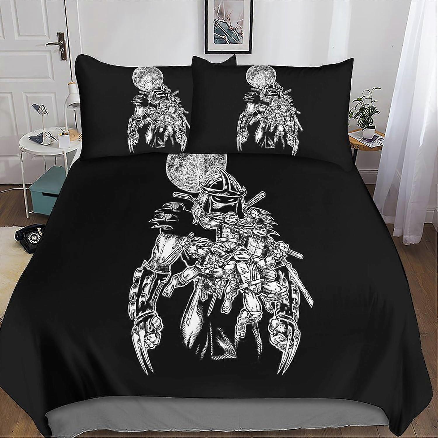 Ninja Turtle Bedding Set 3D Duvet Cover, Printed 3 Pieces, Movie Microfiber Bedding with Zipper Closure Pillowcases for Single or Double Bed