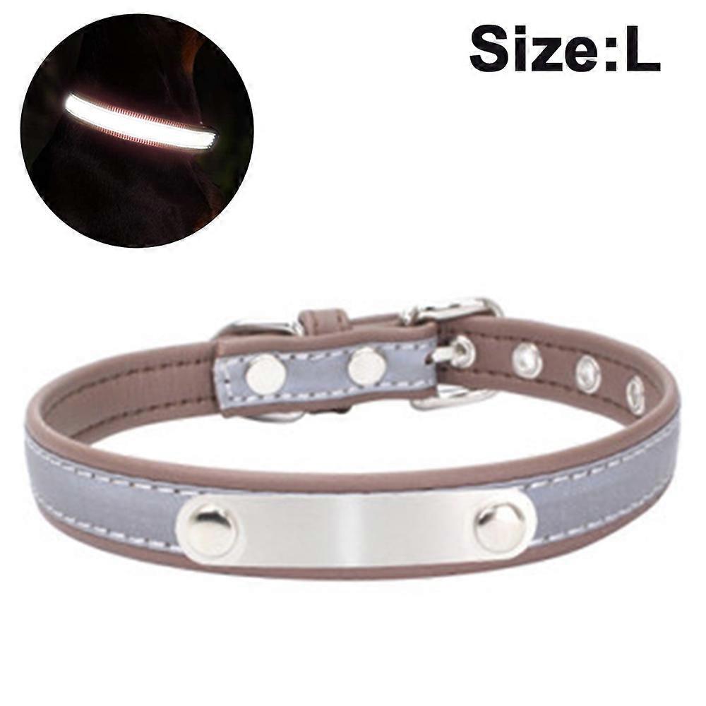 Dog Collar with Engraved Name Tag, Customizable, Soft Leather, Dog Collar with Individual Identification Tag, for Small, Medium and Large Dogs