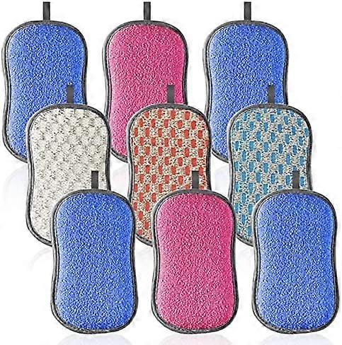 9 Pcs Washable Sponge - Reusable Dishwashing Sponge - Antibacterial Microfiber Sponge