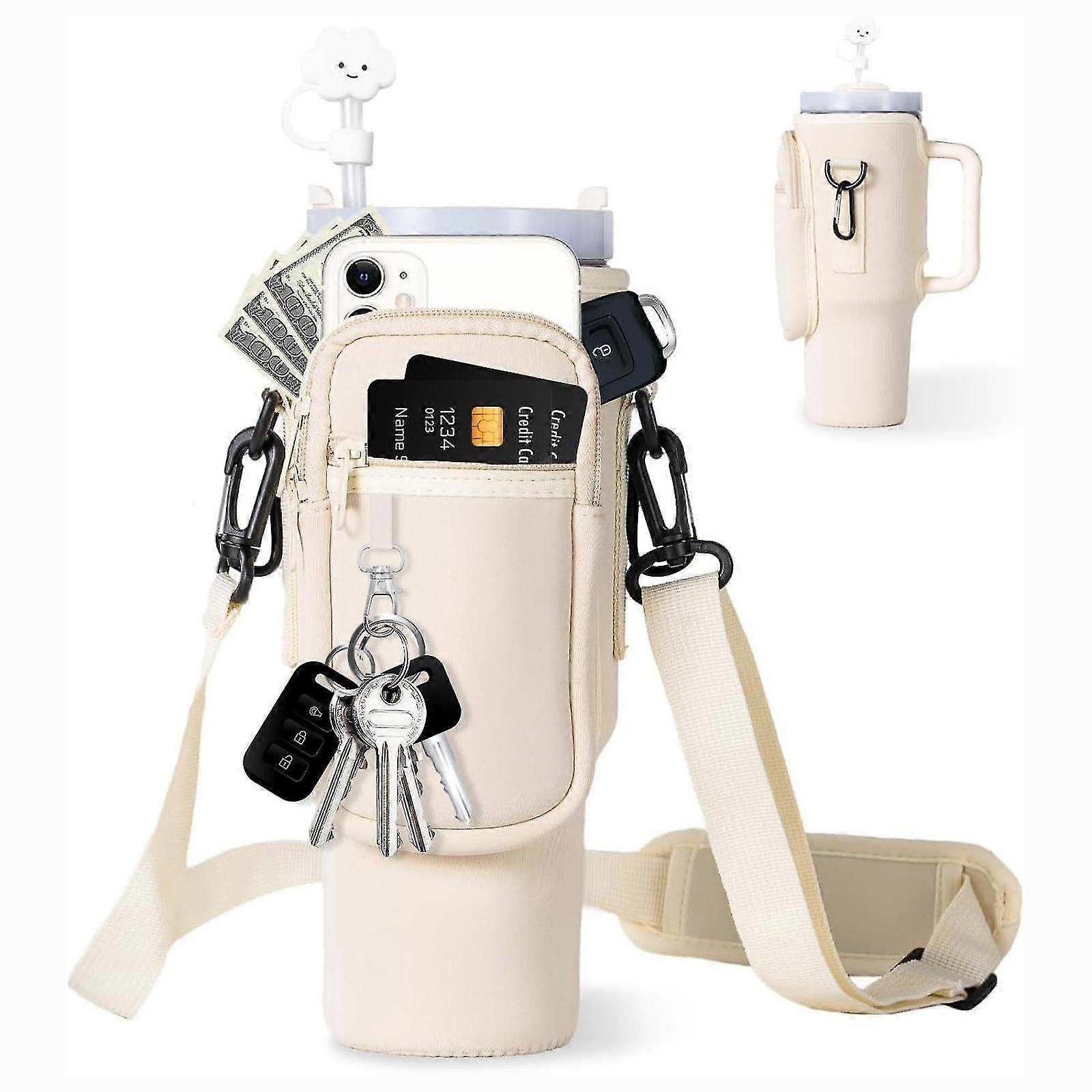 Water Bottle Tote with Cell Phone Pocket, Fits Stanley Cup 40 Oz, Water Bottle Holder with Adjustable Strap and Straw Lid, Stanley Cup Accessories -GS