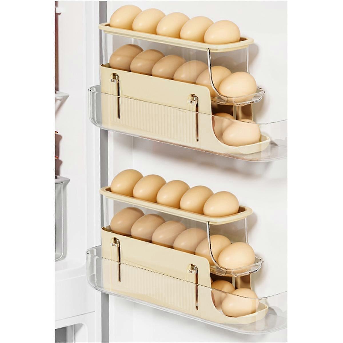 3 Tier Foldable Egg Holders,Rolling Egg Holder for Refrigerator,Automatic Rolling Egg Storage Tray