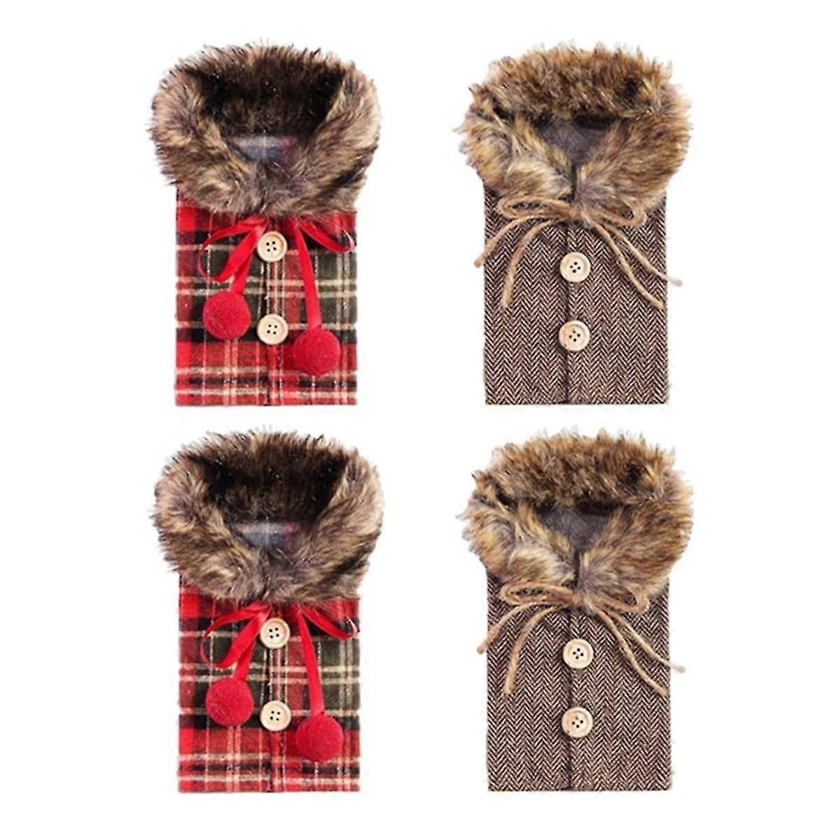 زجاجة النبيذ عيد الميلاد يغطي الديكور ، مخطط سانتا - حقيبة زجاجة النبيذ لتزيين حفلة عيد الميلاد 4 قطع