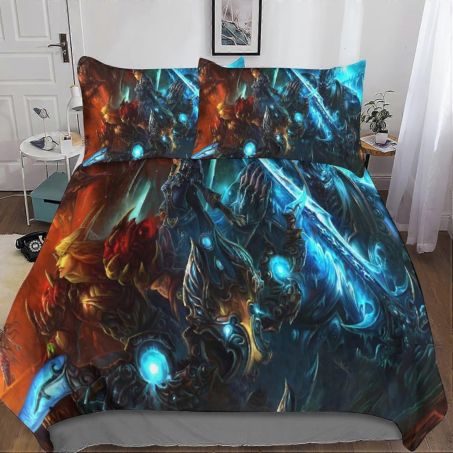 Warcraft Bedding Set with Microfiber Duvet Cover + Pillowcases 3D Printed WOW Game Sets Duvet Cover with Zipper Closure 3 Pcs Double