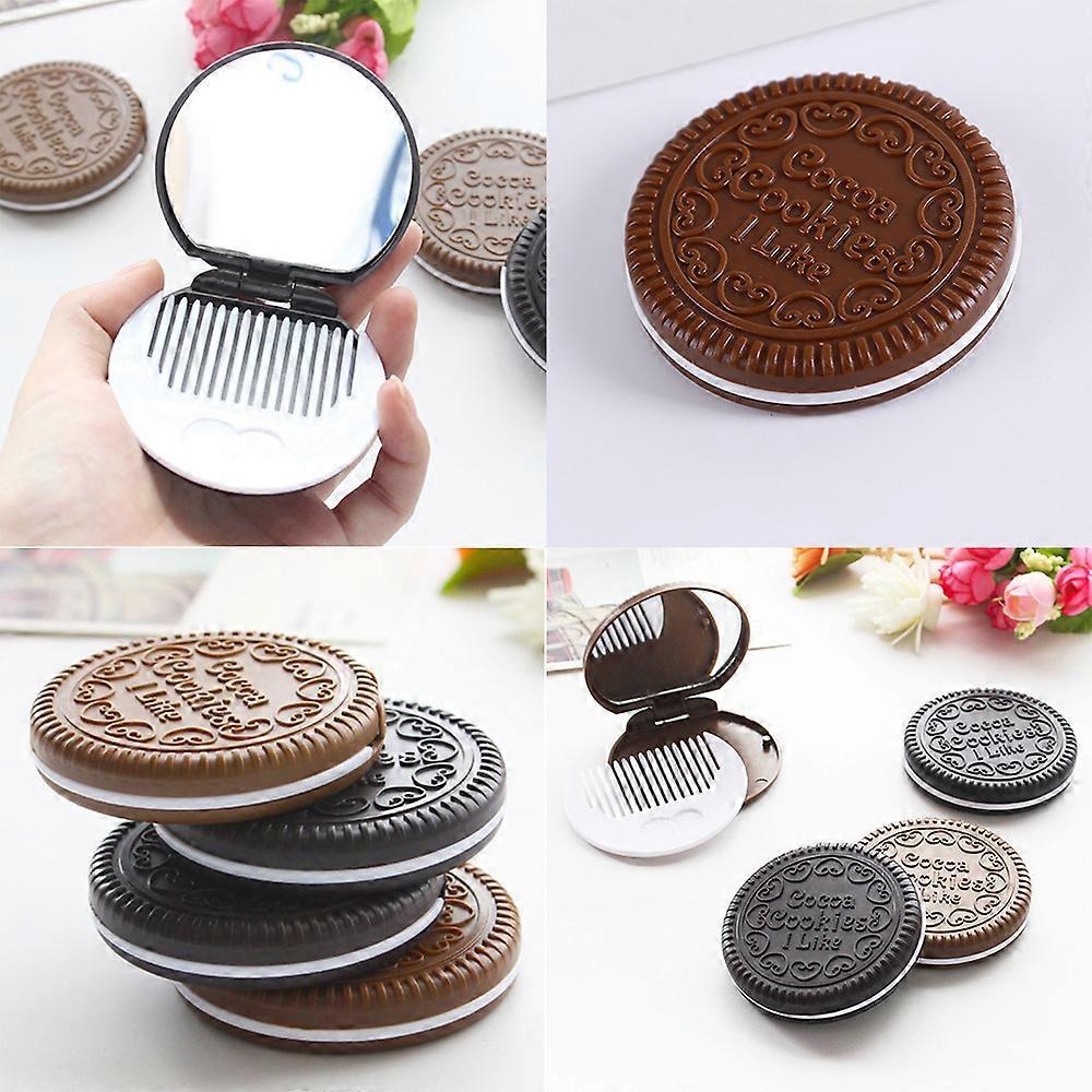 Mini Pocket Chocolate Cookie Biscuits Compact Mirror With Comb  Cute