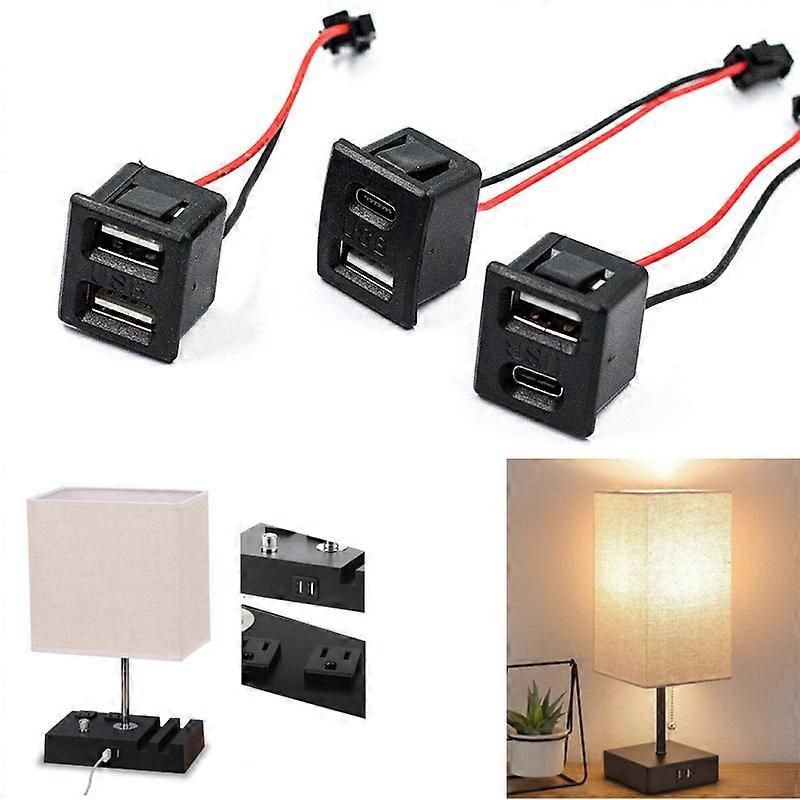 1PCS USB Female Base Type-C Double-Layer Socket USB A Female Lamp Charging Socket Power Socket with Cable Connector