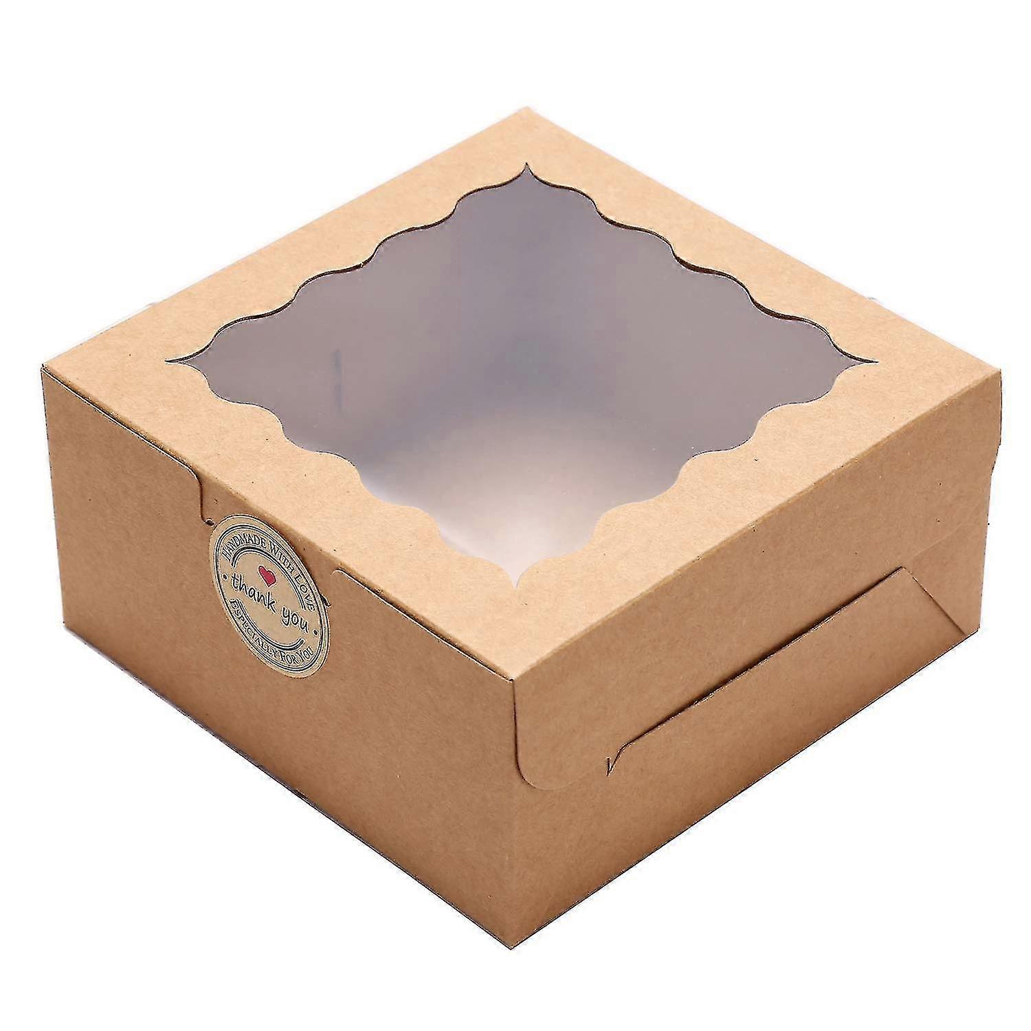 30 Pack Bakery Boxes With Window, 6x6x3 Inch Brown Treat Boxes For Cookies, Strawberries, Pastry, Macarons, Cake Slices Gift Packaging, Stickers Inclu