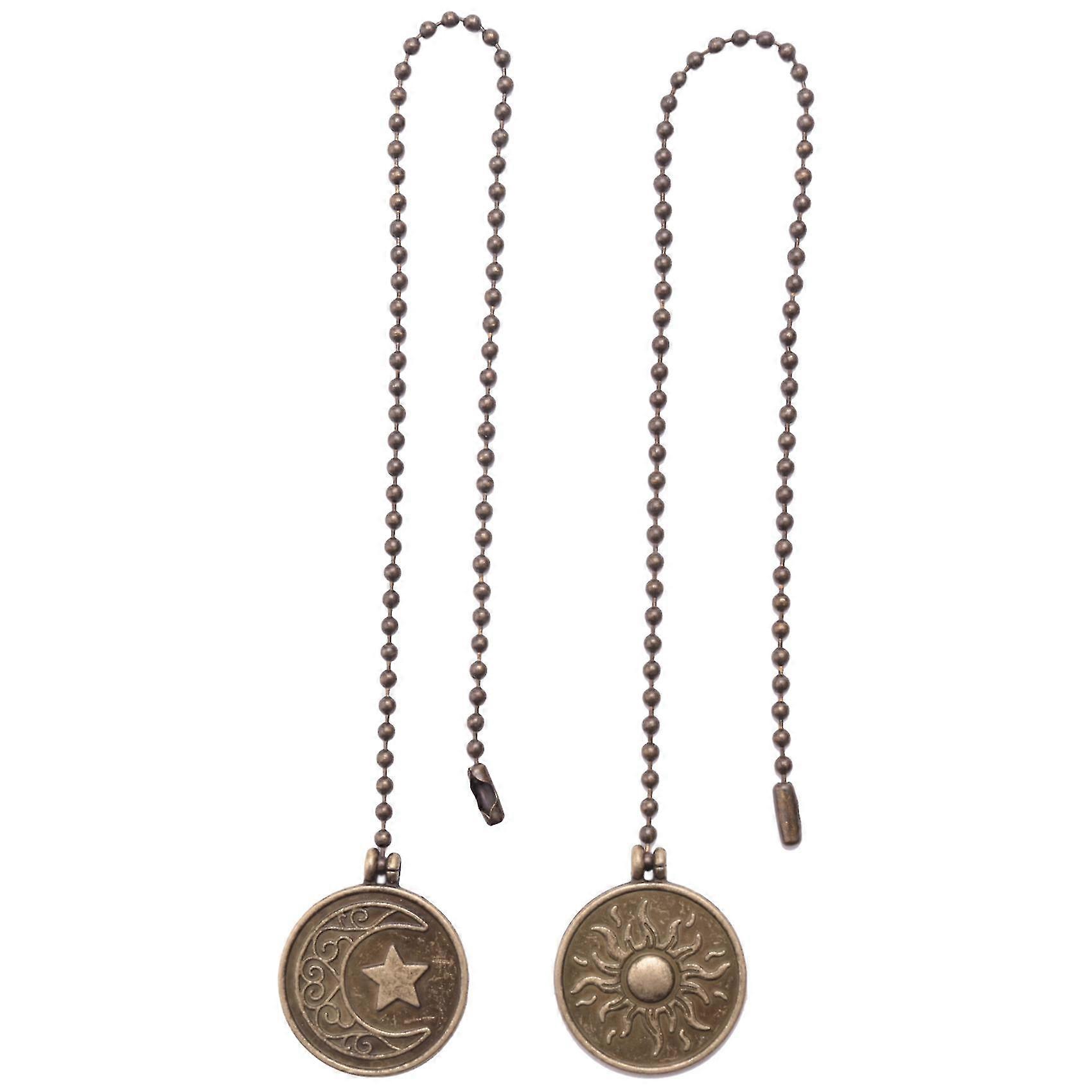 2pcs Ceiling Fan Pull Chain Set Sun & Moon Pattern Pull Chains Extension Copper Beaded Ball Fan Pul