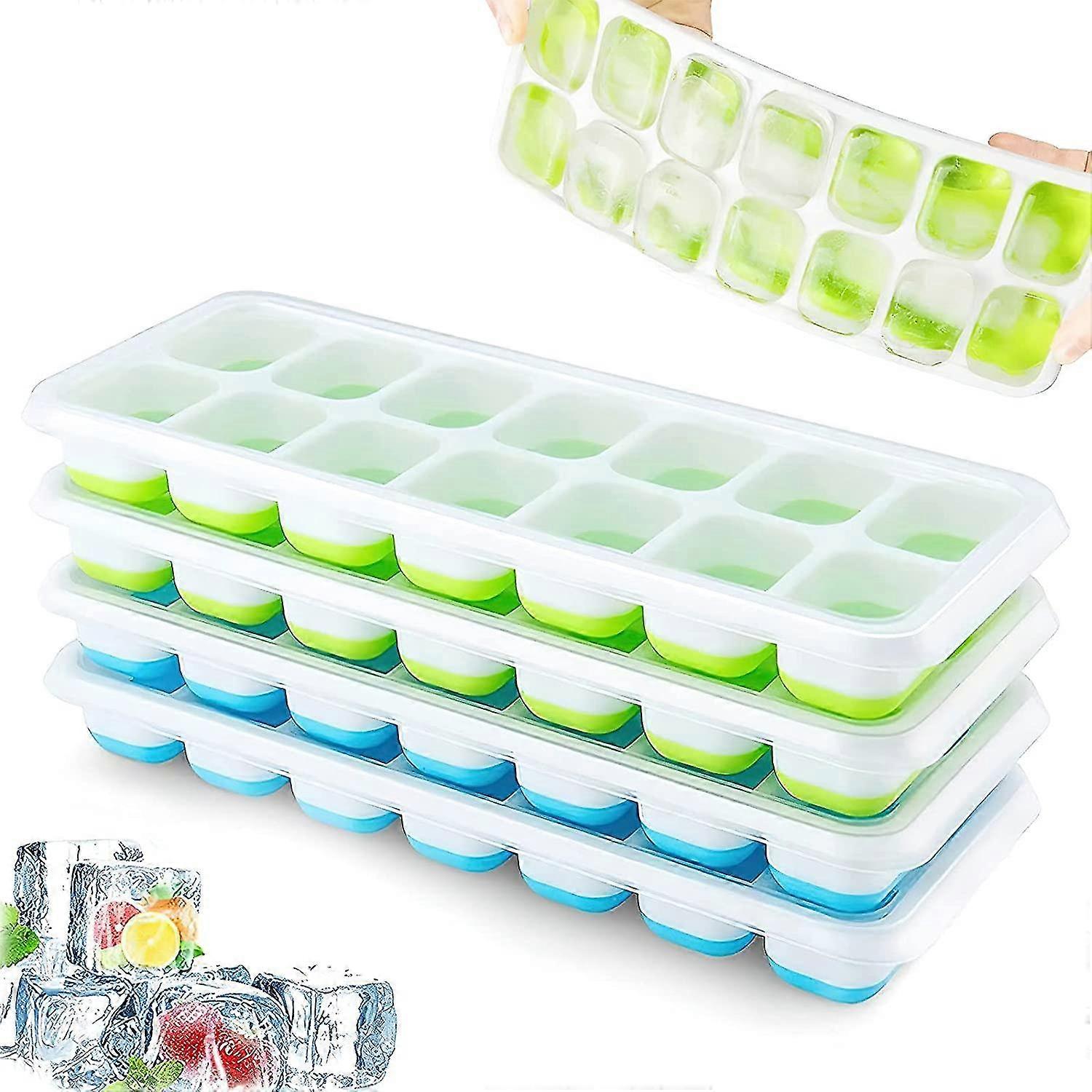 Set Of 4 Silicone Ice Cubes With Lid, Space -saving And Stampered, Lfgb Certified And Bpa Without Bpa, Easy -to -green Square/green Ice Cubes