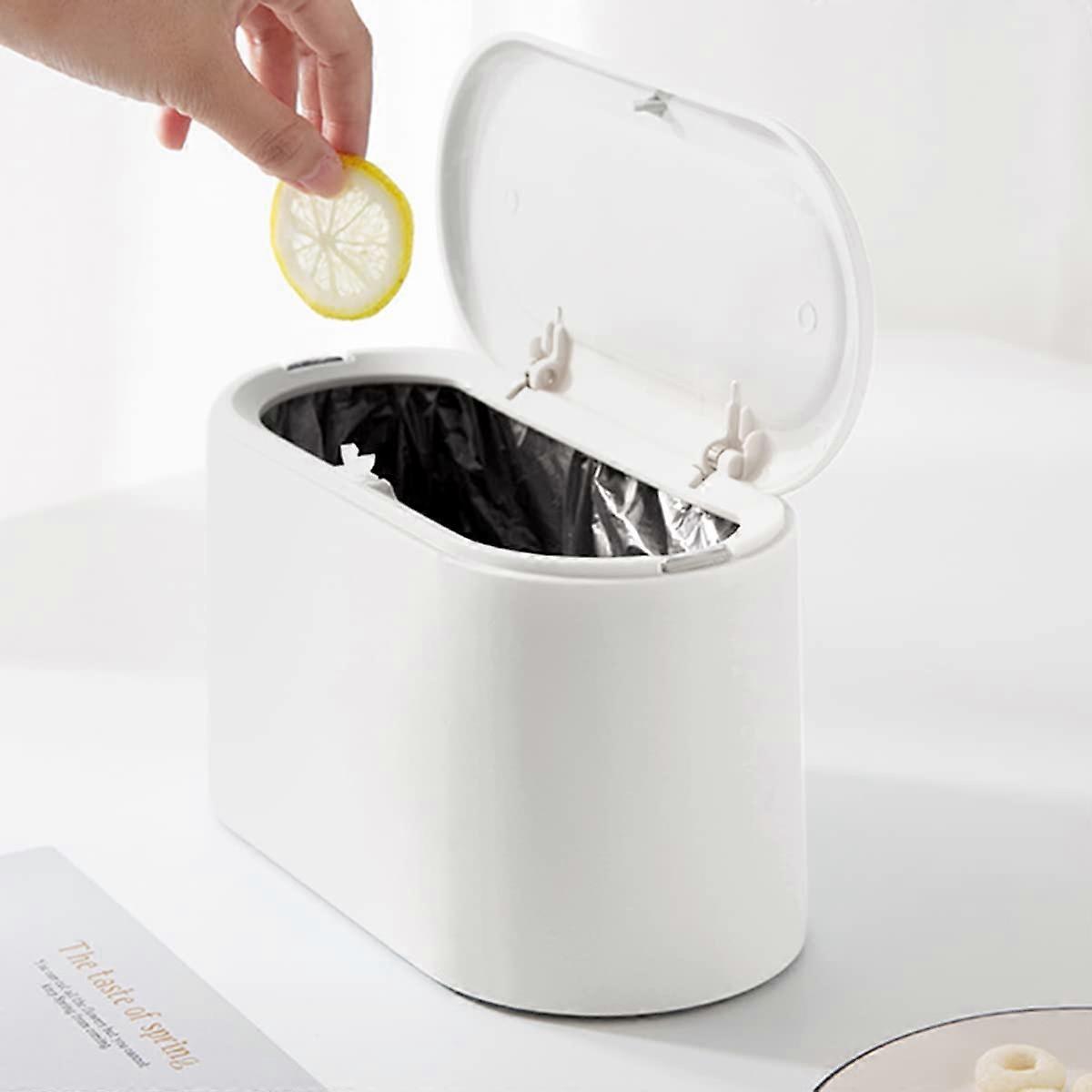 Small Tabletop Trash Can with Lid, Mini Trash Can for Kitchen Off