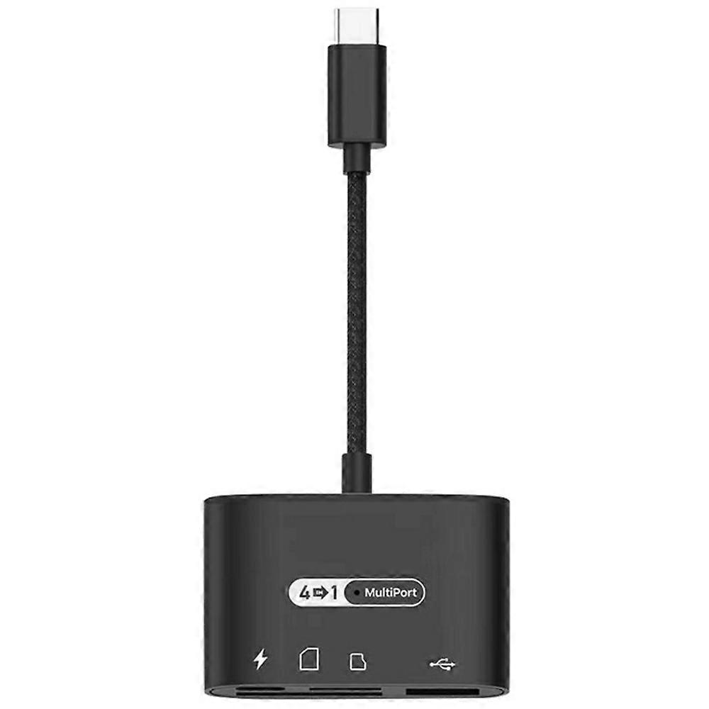 MH371 Type-C to TF + SD Card Reader USB3.0 + Type-C Charging Port Adapter - Black