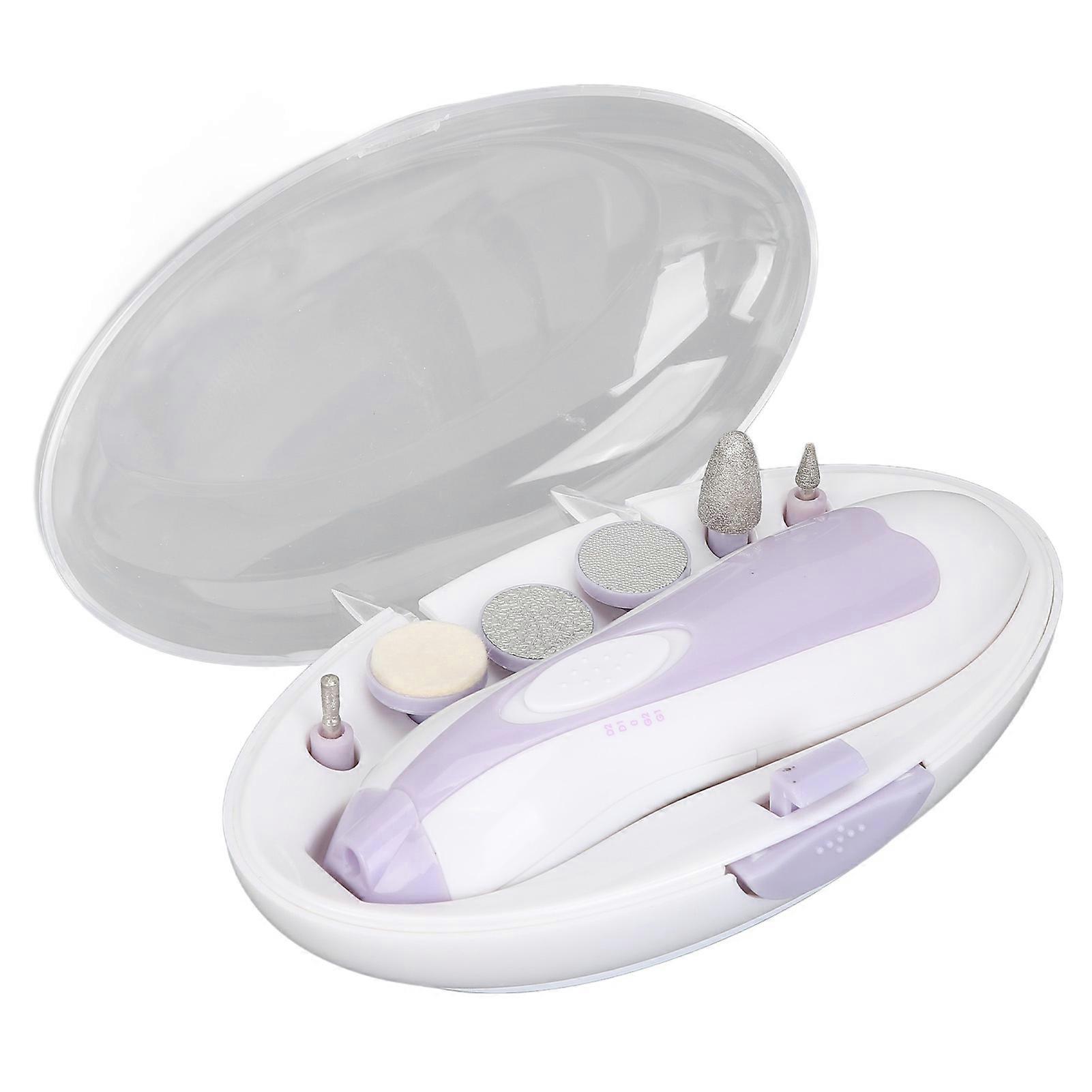 Electric Nail File Kit Remove Dead Skin High Speed Rotating Nail Drill Machine with 6 Heads Purple