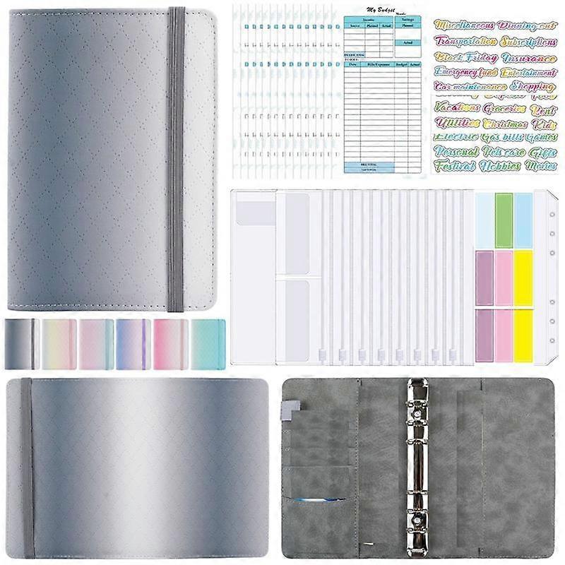 A6 Gradient Macaron Binder Hand Ledger Notebook Leather PU Loose-Leaf Book Cash Budget Book with Zi