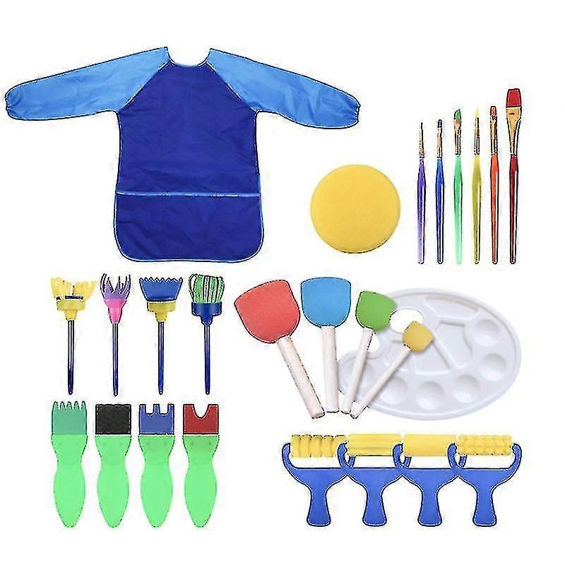 25pcs Children's Art Painting Sponge Brush Set Early Education Graffiti Seal Waterproof Painting Art Supplies Color (blue)
