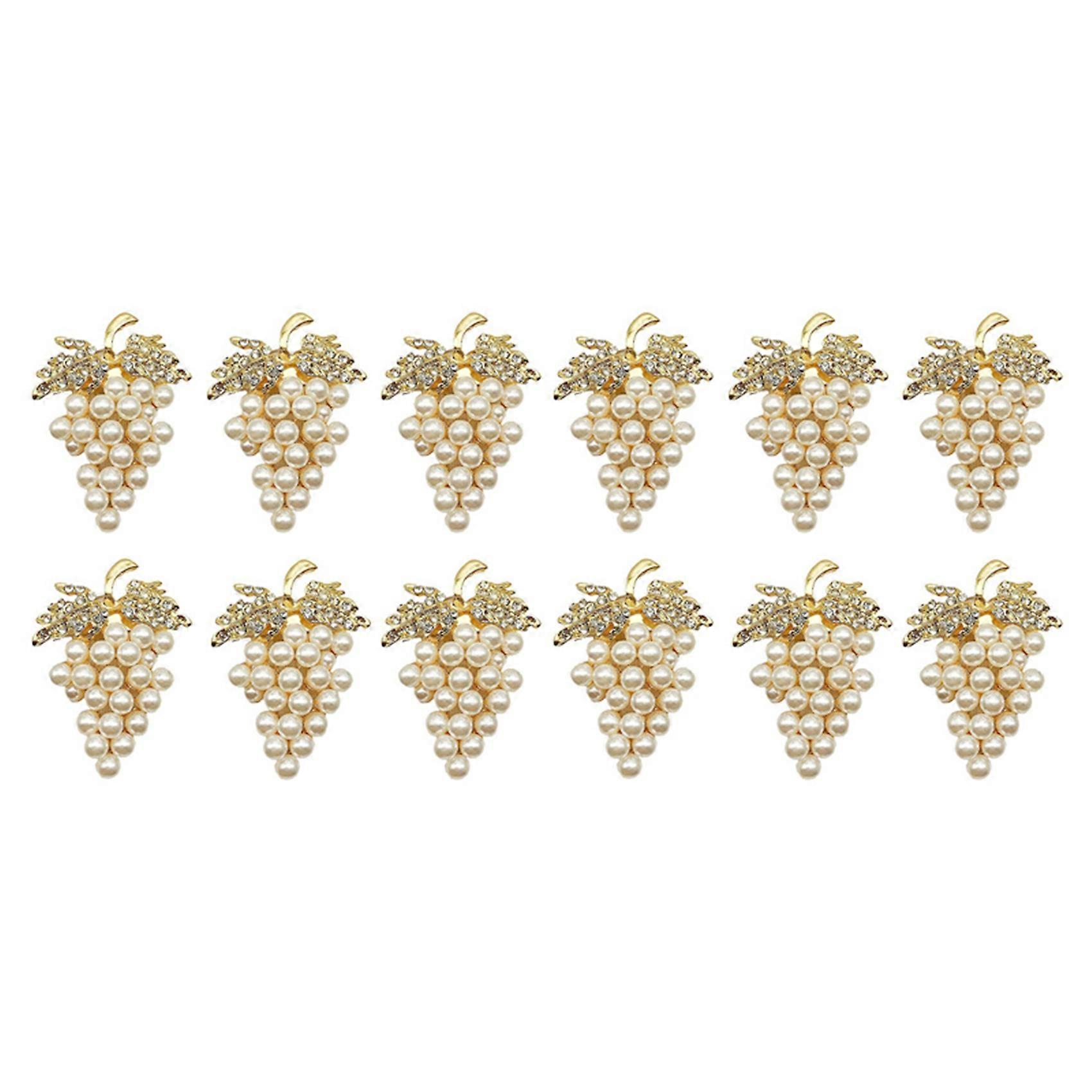 Grapes Napkin Rings Set of 12, with Glittering Imitation Diamond and Pearls Inlay Alloy Napkin Ring