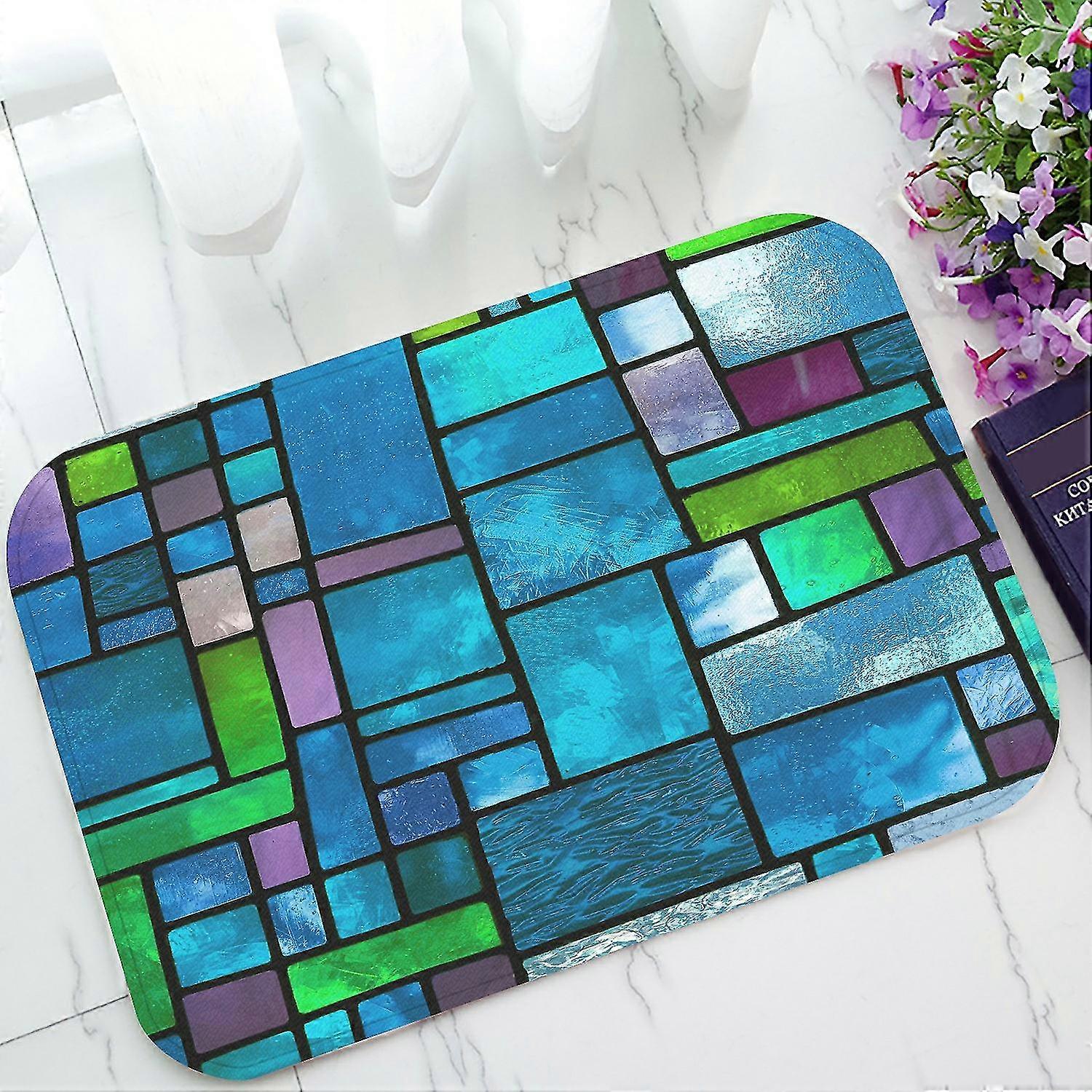Multicolored Stained Glass Window Irregular Block Doormat Entrance Rug Area Rug Floor Mat Home Decor 40x60 Cm