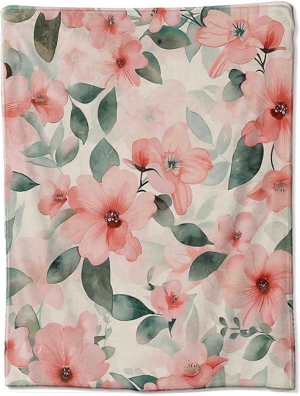 Floral Serenity Blanket - 50x60 inch Cozy Throw Blanket Featuring a Delicate Pink Flower Pattern, Perfect for Adding a Touch of Elegance and Calm to A