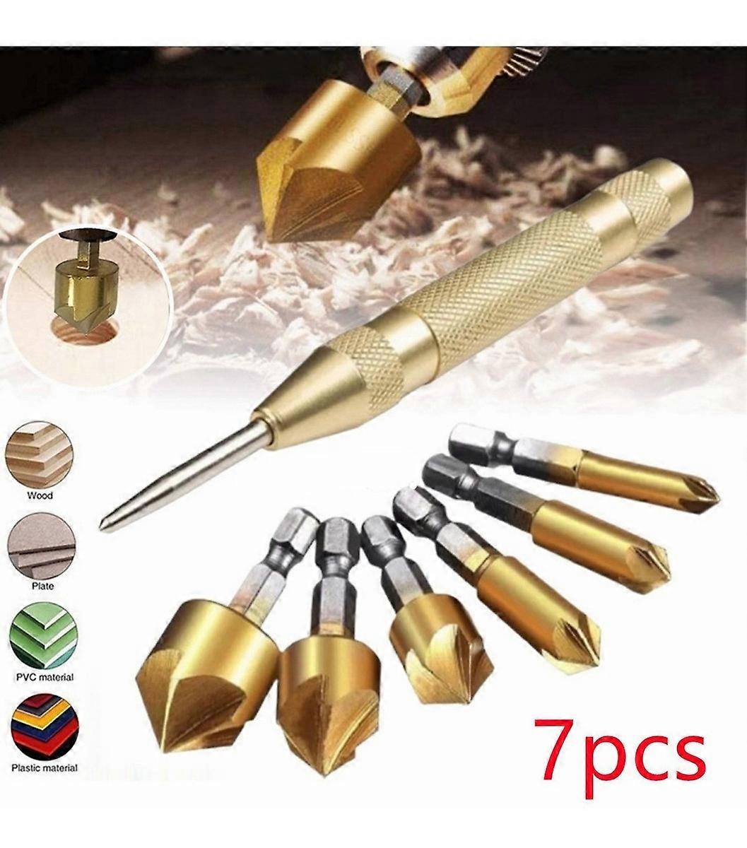 Hexagonal shank automatic punch bit, hexagonal shank five-edged chamferer titanium plated Countersink for wood Countersink hole Countersink nut Reamin