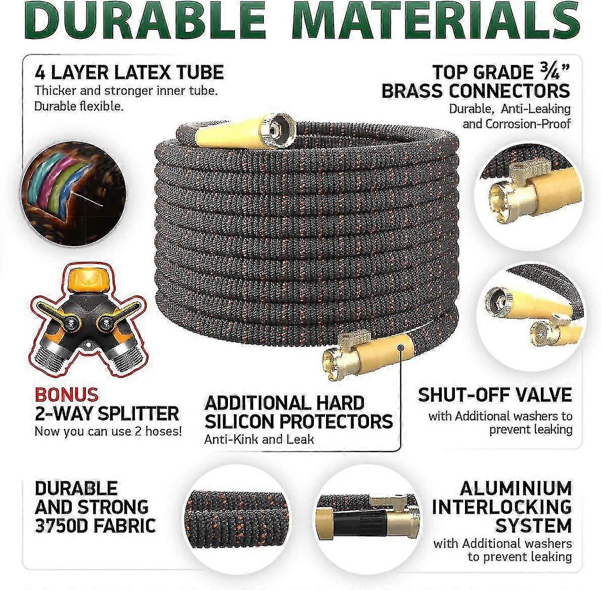 Wall-mounted hose reel Latex 4-layer stretch hose kit, extra-strong connector