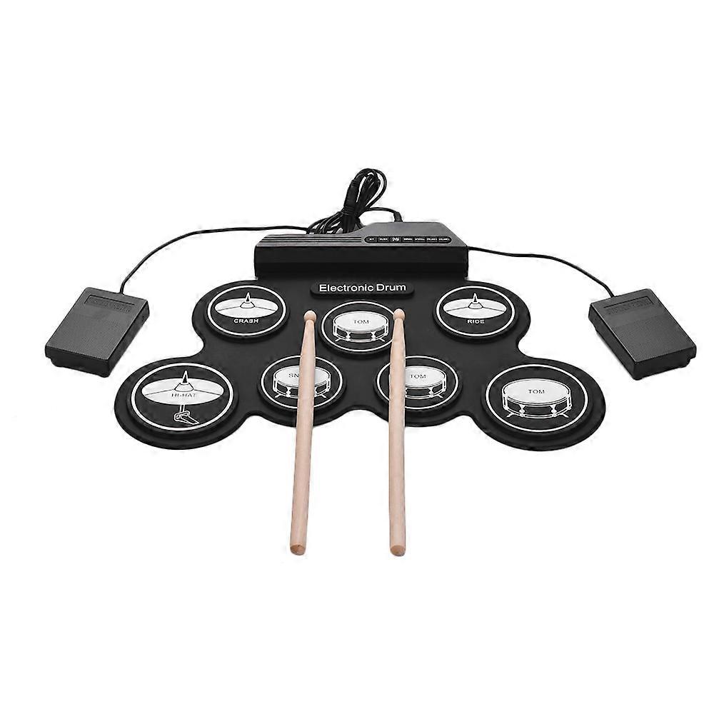USB Rechargeable Reel Drum Kit, Portable Electronic Drum Kit (Includes Drumsticks and Foot Pedal), Suitable for Beginners