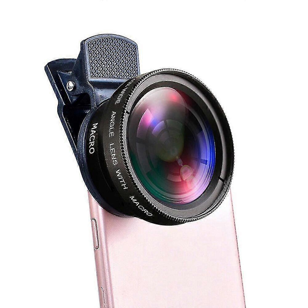 2 In 1 Lens Universal Clip 37mm Mobile Phone Lens Professional 0.45x 49uv Super Wide-angle + Macro Hd Lens For Iphone Android