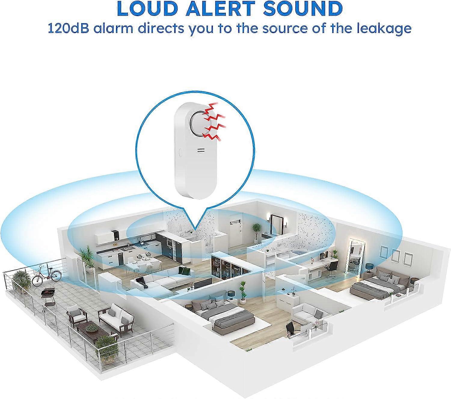 120dB Adjustable Audio Alarm Sensor, Water Leak Alarm Leak Detector and Flood Sensor Alarm/Home Basement Water Leak Sensor