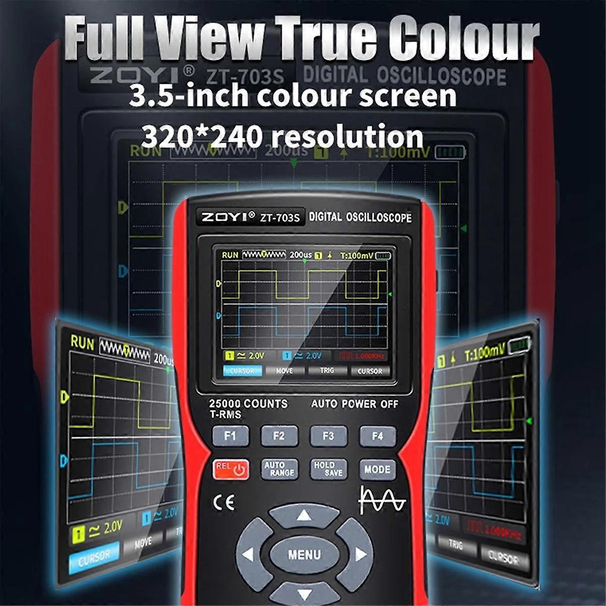 ZT703S 3in1 Digital Oscilloscope Multimeter 50MHz 280MS Rate PC Waveform Data Storage Dual Oscilloscope Generator A