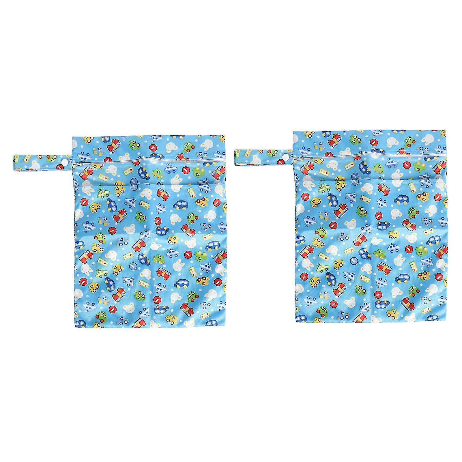2-Pcs Baby WetDry Bag for Diapers Storage, with Zipper and Durable Material, 11x14.2in, Waterproof and Odor Proof