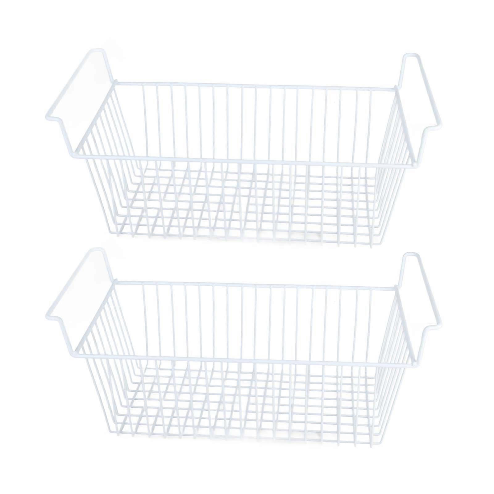 2個の冷凍庫オーガナイザービン鋼線大容量強力ベアリング冷凍庫バスケットクローゼットカウンタートップ用ハンドル付き56.5 x 25.2 x 24cm / 22.2 x 9.9