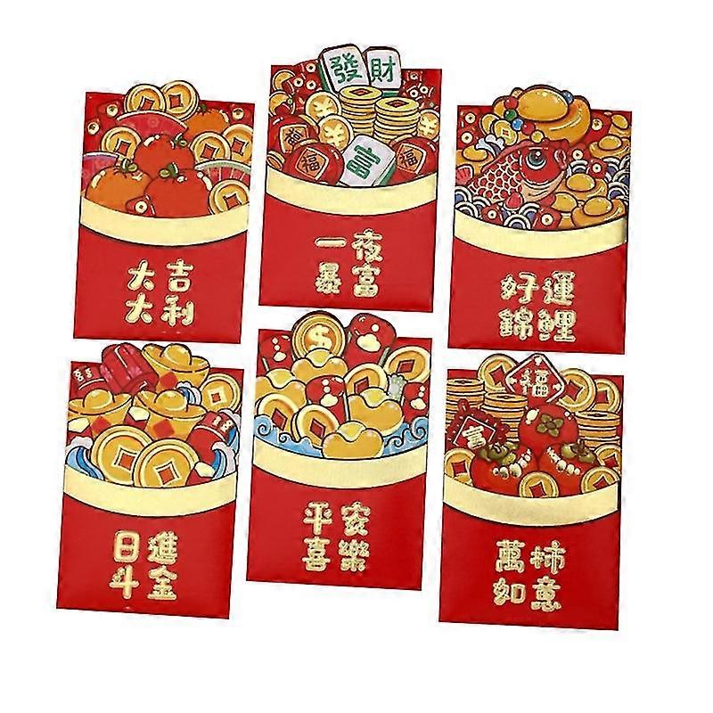 Set Of 6 Chinese New Year Red Envelopes Hongbao Set Lucky Money Bag