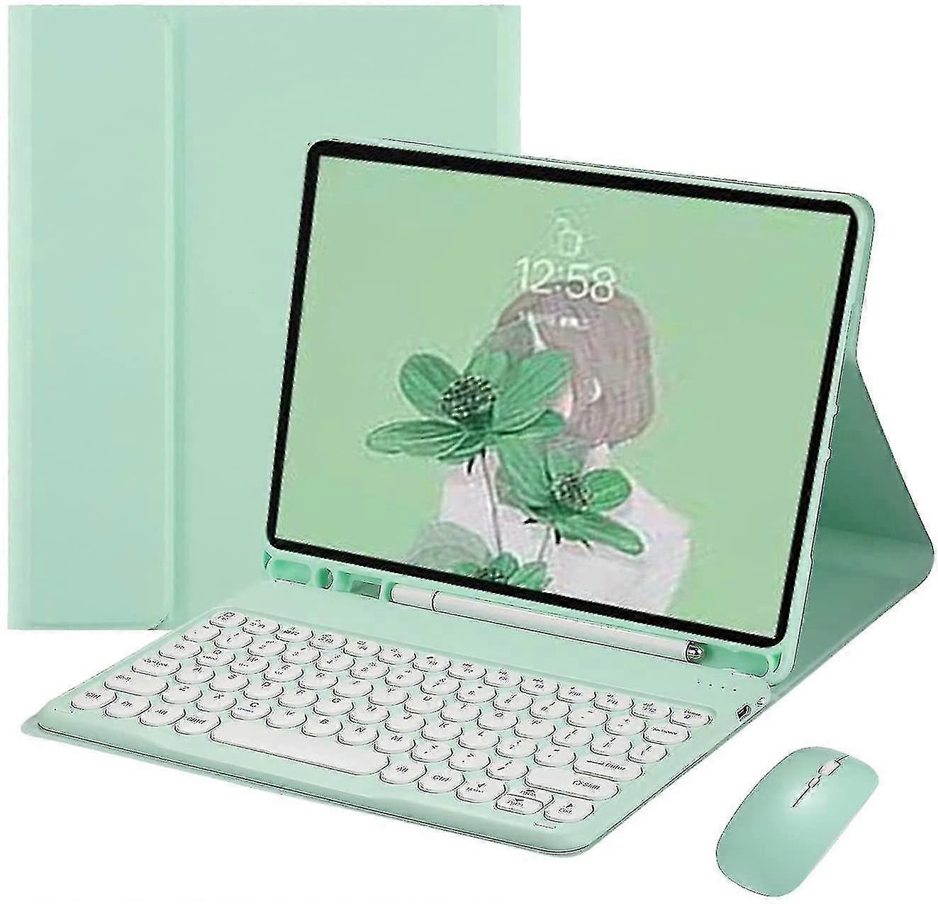 Ipad  Keyboard Case With Mouse  Retro Round Key Caps Detachable