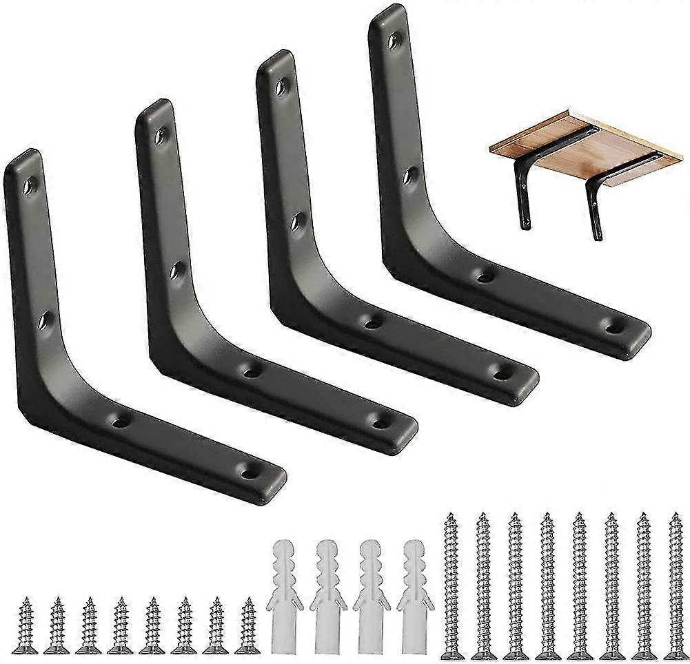 4pcs μαύρο στήριγμα ραφιών, 4 Χ 4 ίντσα δεξιά γωνία υποστηρίγματα βαρέων καθηκόντων υποστήριξη ραφιών