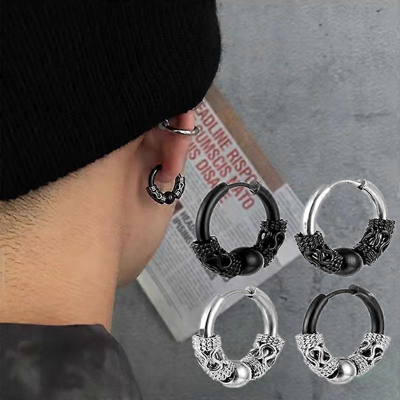 4pcs Silver Hoop Earrings Silver Celtic Gothic Celtic Ear Piercing 14mm