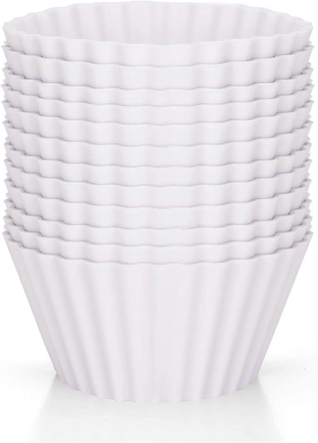 Silicone Baking Cup Cupcake Liners, 12-Pack Reusable Nonstick Muffin Liners (White)