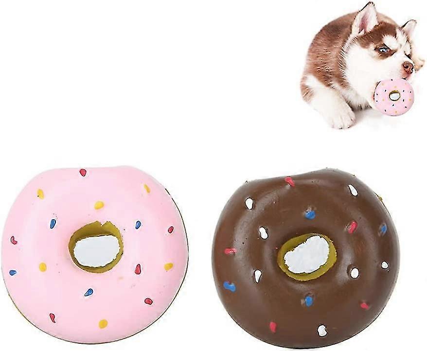 2pcs Squeak Latex Dog Toy Donut Shape Dog Chew Toy Training Toy Puppy Molar Toy Gift