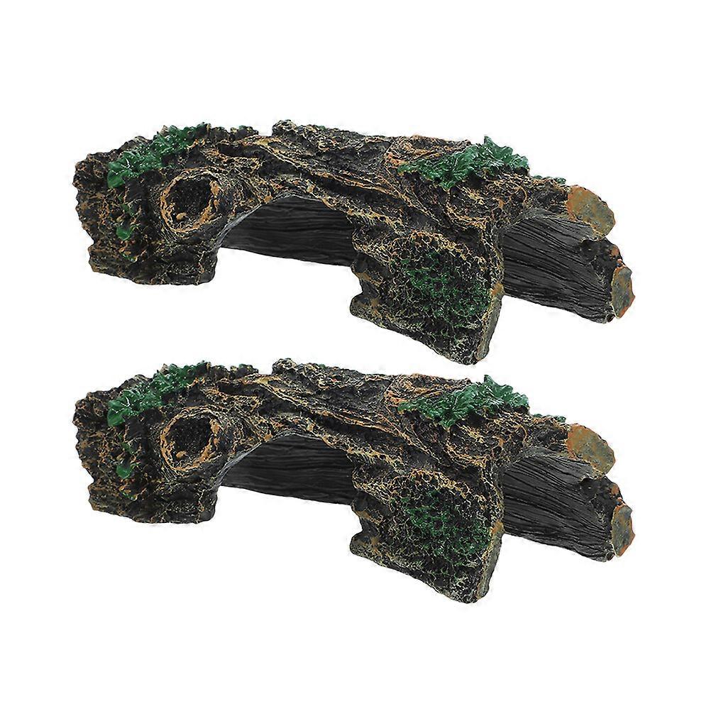 2pcs Resin Simulation Wood Reptile Cave Reptile Hideout Resin Cave Turtle Hideout Cave Tank Decor