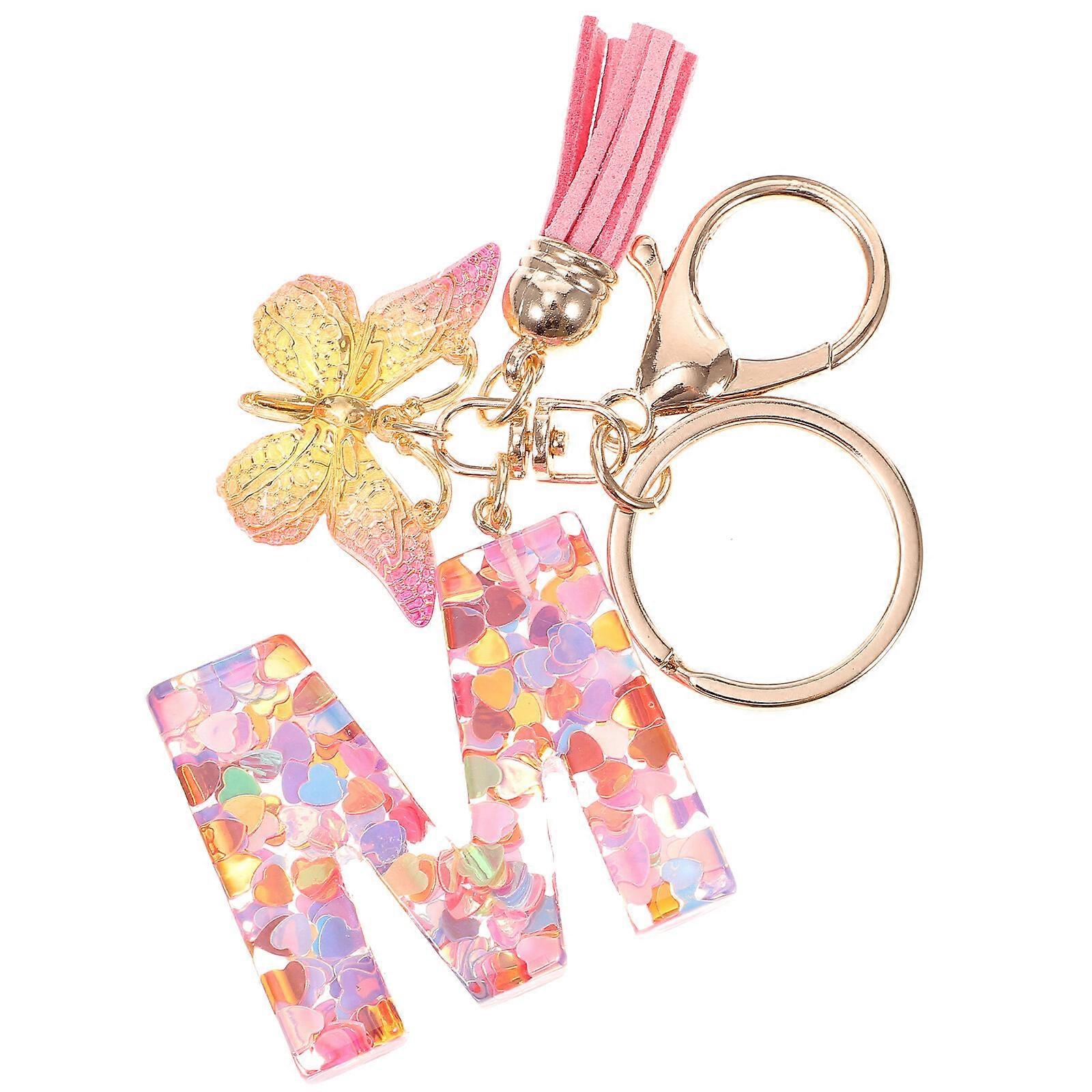 Letter Keychain Bag Charm Multicolor Heart Sequin Butterfly Charm Keyring Key Chain