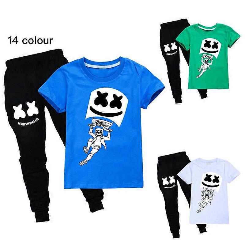 Marshmello Dj lasten urheiluvaatesetti, poikien ja tyttöjen lyhythihainen T-paita+housut