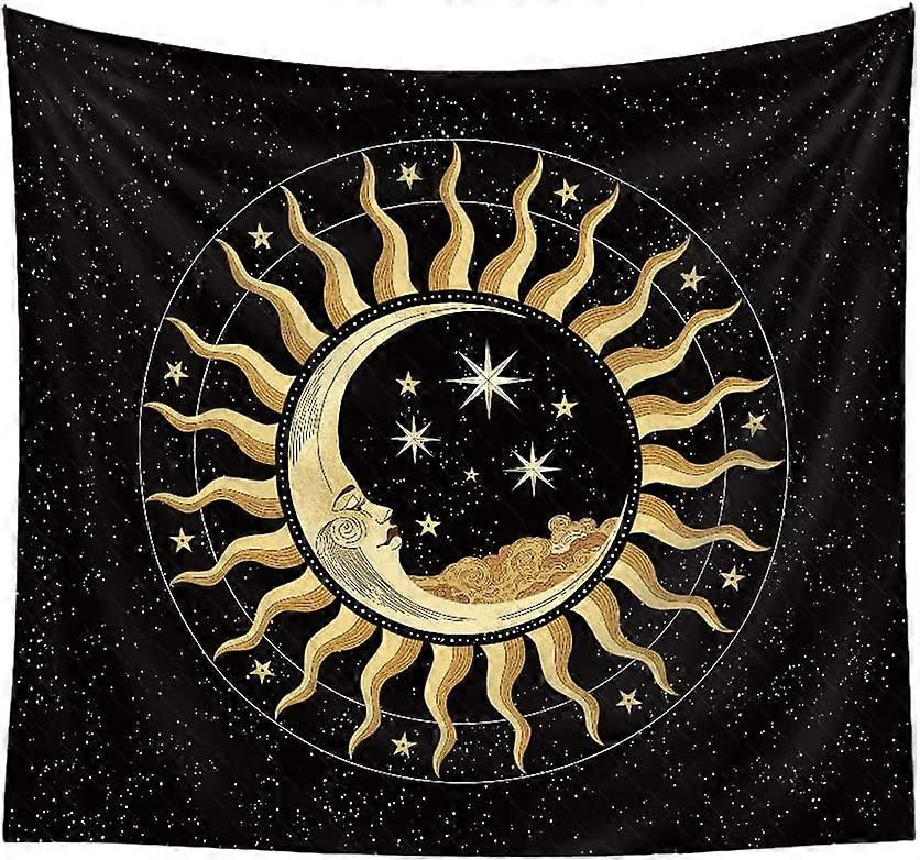 Sol og måne billedvev, vegghengende teppe ornamenter hippie stjerner billedvev dekor for stuen være