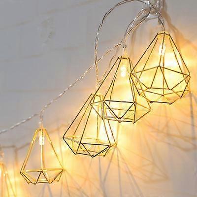 String Lights 10 Black Metal Geometric LED Lanterns Battery Powered