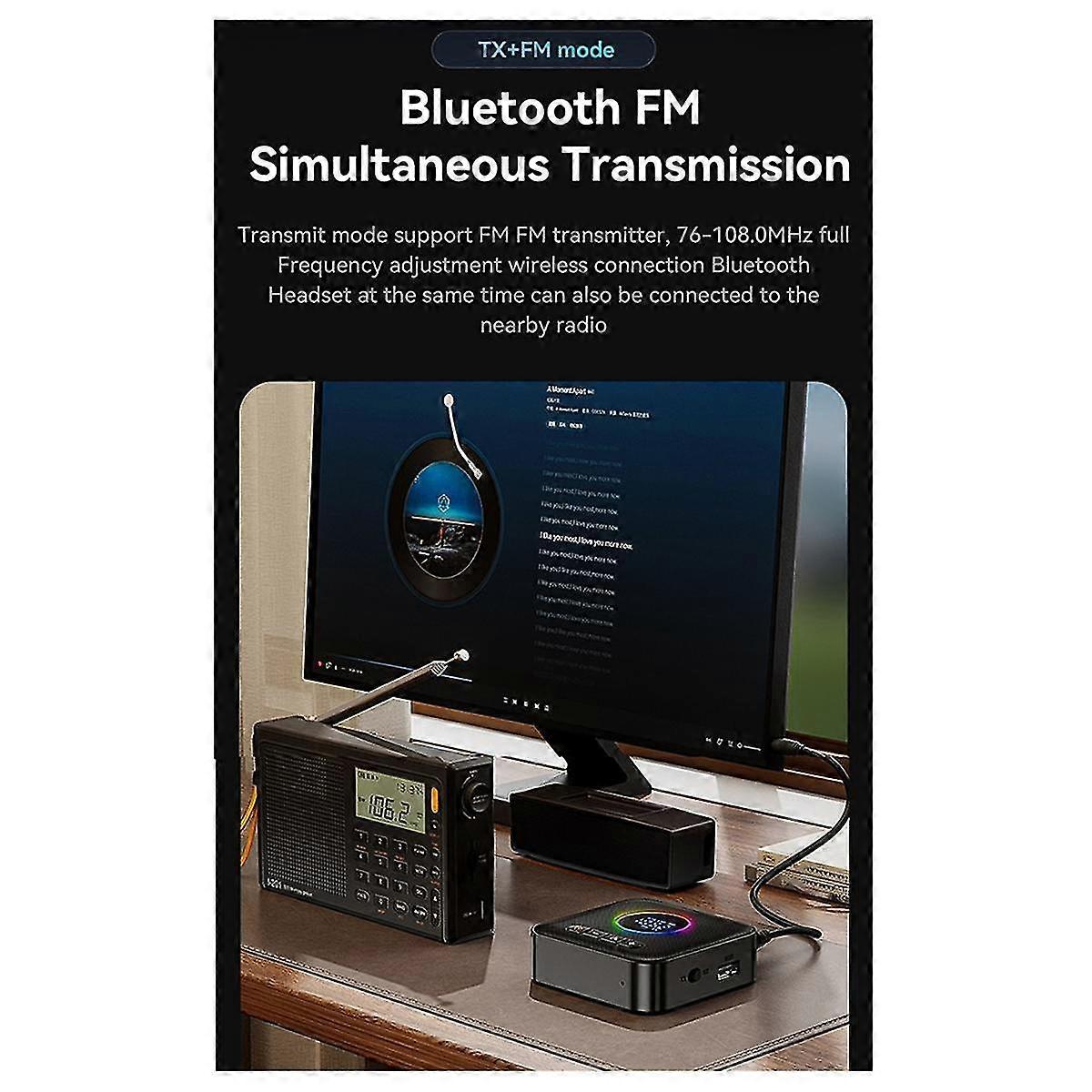 New 5.4 Bluetooth Adapter Audio Receiver Fm Frequency Modulation Transmitter Lossless U Disk One To Two
