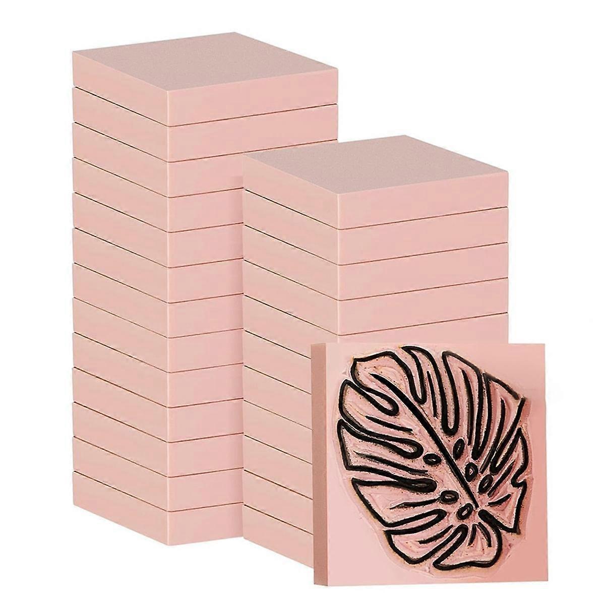24 Pcs 2 X 2inch Rubber Carving Blocks Linoleum Blocks for Printmaking, Stamp Making, DIY Crafting,Pink