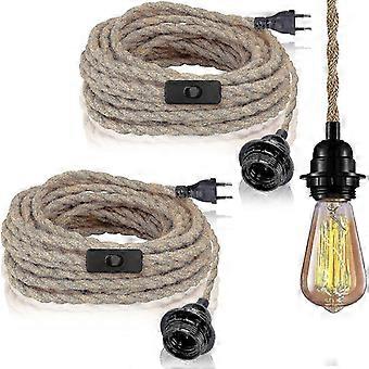 2 Pack Pendant Lights With Switch, Hemp Rope With 4.5m...