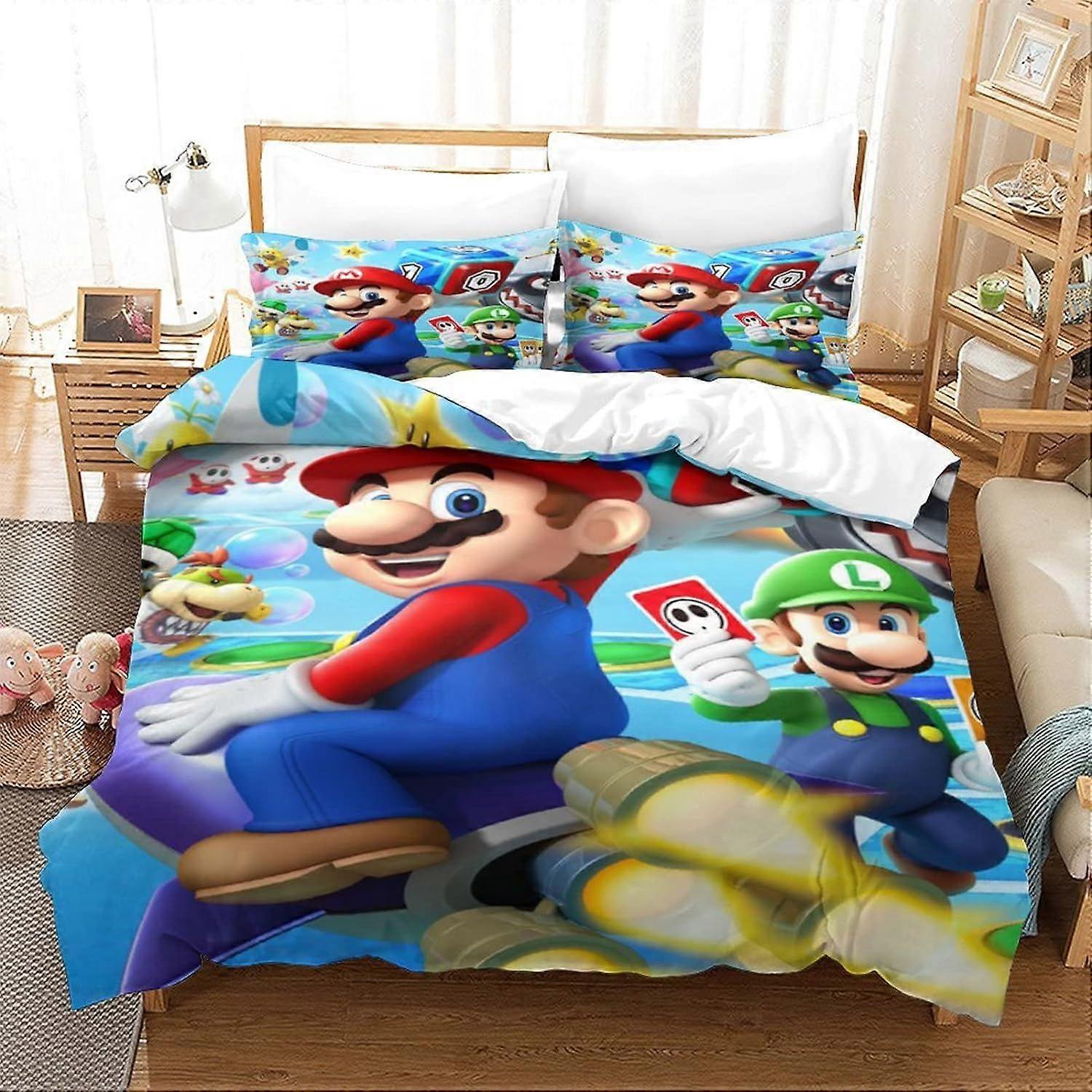 Süper Mario Baskılı Yatak Seti Desen Nevresim Yastık Kılıfları ile Mikrofiber D Oyun Karakterleri Baskılı Mikrofiber Yatak, Yetişkinler Gençler için 135 * 200